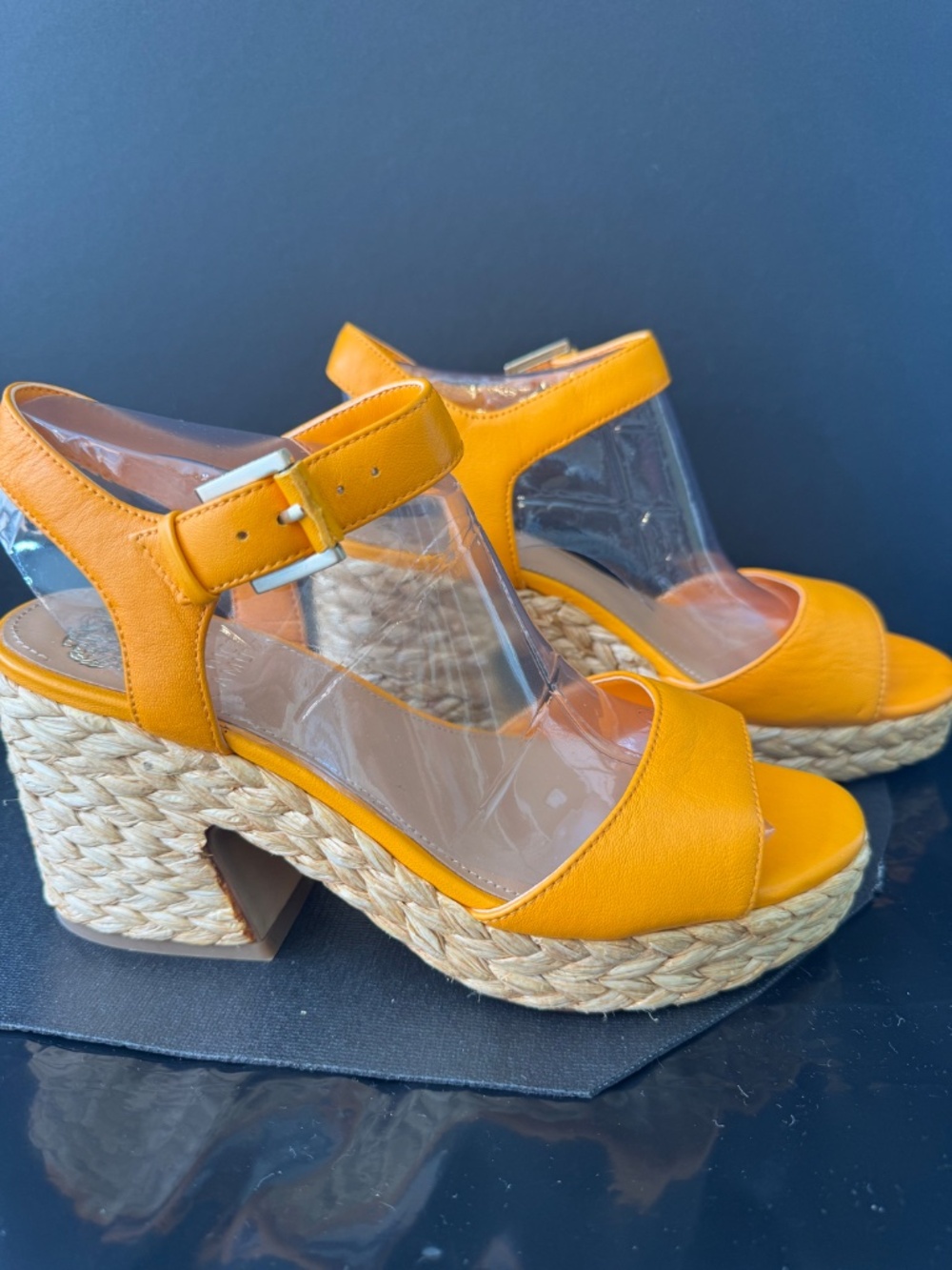 Vince Camuto Orange Leather Espadrille Sandals Ankle Strap Size 6 NWOB - Picture 3 of 16
